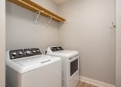 Thumbnail 5 of 32 - A small laundry room with a washer and dryer.