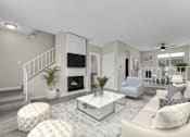 Thumbnail 9 of 44 - a living room with white furniture and a fireplace