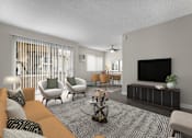 Thumbnail 10 of 44 - a living room with a couch and chairs and a tv