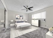 Thumbnail 8 of 44 - a bedroom with a bed and a ceiling fan
