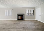 Thumbnail 15 of 21 - A room with a fireplace and a door.