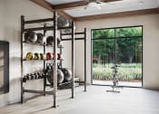 Thumbnail 13 of 30 - a fitness room with weights and a large window