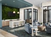 Thumbnail 14 of 30 - a rendering of a lobby with blue chairs and a reception desk