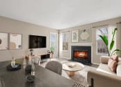 Thumbnail 1 of 35 - a living room with a fireplace and a table and chairs at Madison at Eden Brook, Columbia
