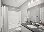 Thumbnail 13 of 54 - a renovated bathroom with a shower and a sink and a toilet at Villages at Morgan Metro, Landover, 20785