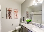 Thumbnail 8 of 29 - Bathroom With Vanity Lights at Ascend Apollo Apartments, Largo, Maryland