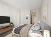 Thumbnail 9 of 34 - a bedroom with a large bed and a tv  at MetroPlace at Town Center, Camp Springs, 20746