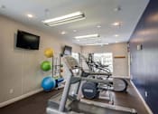 Thumbnail 14 of 18 - Fitness center with cardio equipment and exercise balls at Park at Winterset Apartments, Maryland