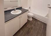 Thumbnail 45 of 47 - A bathroom with a sink, toilet, and bathtub.