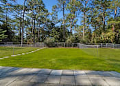 Thumbnail 25 of 32 - A backyard with a fence and a green lawn.