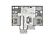 Thumbnail 30 of 34 - A floor plan of a house with two bedrooms, a living room, a kitchen, a dining room, a bathroom, a pantry, and a closet.
