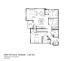 Thumbnail 34 of 54 - A floor plan of a 1,292 square foot apartment with three bedrooms and two bathrooms.