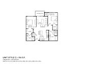Thumbnail 40 of 54 - A floor plan of a 2 bedroom 2 bathroom apartment.