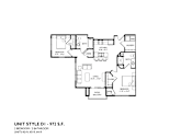 Thumbnail 44 of 54 - A floor plan of a 2 bedroom 2 bathroom apartment.