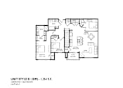 Thumbnail 48 of 54 - A floor plan of a 3 bedroom, 2 bathroom apartment.