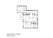 Thumbnail 49 of 54 - A floor plan of a unit style G - 1,030 square feet with two bedrooms and a bathroom.