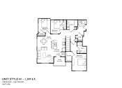 Thumbnail 52 of 54 - A floor plan of a unit with a living room, dining room, kitchen, and bathroom.