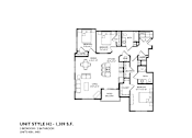 Thumbnail 53 of 54 - A floor plan of a 3 bedroom, 1 bathroom apartment.