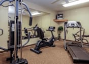 Thumbnail 22 of 37 - a gym with exercise equipment and a mirror