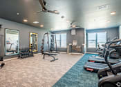 Thumbnail 15 of 54 - A spacious gym with treadmills, weights, and exercise equipment.
