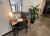 Thumbnail 13 of 20 - a desk with a plant and a chair in a room