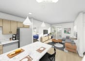 Thumbnail 30 of 39 - a rendering of a kitchen and living room in an apartment