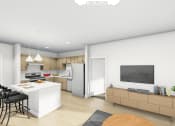 Thumbnail 31 of 39 - a rendering of a kitchen and dining room with a table and chairs