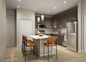Thumbnail 42 of 80 - A modern kitchen with a white island and stainless steel appliances.