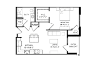 Thumbnail 55 of 80 - A floor plan of a home with a living room, kitchen, bathroom, and bedroom.