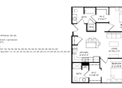 Thumbnail 62 of 80 - A floor plan of a residential unit with two bedrooms and two bathrooms.