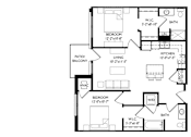Thumbnail 63 of 80 - A floor plan of a two bedroom, two bathroom apartment.