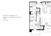Thumbnail 64 of 80 - A floor plan of a home with a living room, kitchen, and two bedrooms.