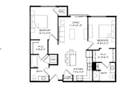 Thumbnail 67 of 80 - A floor plan of a 2 bedroom, 2 bathroom apartment.