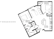 Thumbnail 69 of 80 - A floor plan of a two bedroom apartment with a bathroom and a kitchen.