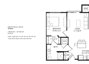 Thumbnail 70 of 80 - A floor plan of a unit style C4- 875 S.F. Wheda shows a bedroom, living room, bathroom, kitchen, and a W.L.C.