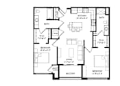 Thumbnail 72 of 80 - A floor plan of a 2 bedroom, 2 bathroom apartment.