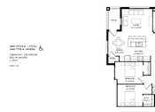 Thumbnail 73 of 80 - A floor plan of a house with a living room, dining room, kitchen, and two bedrooms.