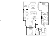 Thumbnail 74 of 80 - A black and white image of a floor plan for a 1,372 square foot unit with three bedrooms and two bathrooms.