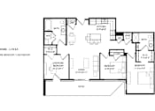 Thumbnail 77 of 80 - A floor plan of a living space with a kitchen, living room, and three bedrooms.