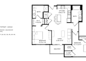 Thumbnail 78 of 80 - A floor plan of a 2 bedroom, 2 bathroom apartment.