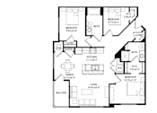 Thumbnail 80 of 80 - A black and white image of a floor plan for a G+1, 1,209 square foot unit with 3 bedrooms and 2 bathrooms.