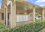 Thumbnail 33 of 38 - Covered mailbox station with security gates and pool access at Parks on the Green Apartments, Texas, 76504