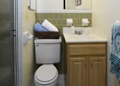 Thumbnail 9 of 21 - Bathroom with toilet and sink above cabinet at Village of Pine Run Apartments & Townhomes*, Maryland