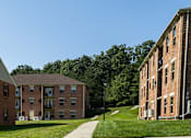 Thumbnail 32 of 32 - Exterior photo of landscaping and apartment buildings in Spring Hill Apartments & Townhomes, Baltimore, MD 21234.