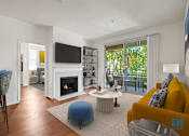 Thumbnail 1 of 65 - Living Room with Fireplace, Vinyl Flooring, and Patio