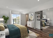 Thumbnail 12 of 71 - Bedroom with Mirrored Closet with Shelving, Recessed Lighting, Vinyl Flooring, and Balcony