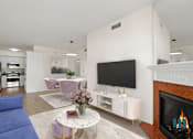 Thumbnail 3 of 48 - Kitchen, Dining, and Living Room with Electric Fireplace