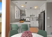 Thumbnail 1 of 62 - Open-Concept Kitchen with Countertop Bar and Dining Area