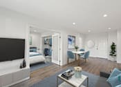 Thumbnail 52 of 65 - Open-Concept Dining and Living Room with Double Doors Leading to Bedroom with Closet