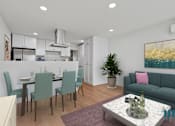 Thumbnail 1 of 30 - Open-Concept Kitchen, Dining, and Living Room with Vinyl Flooring and Recessed Lighting